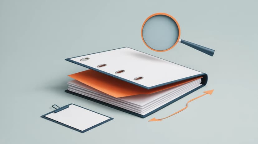 Layered paper-cut illustration of a SOC 2 / HIPAA audit binder with an orange AI scope section being added alongside, suggesting expanding audit coverage