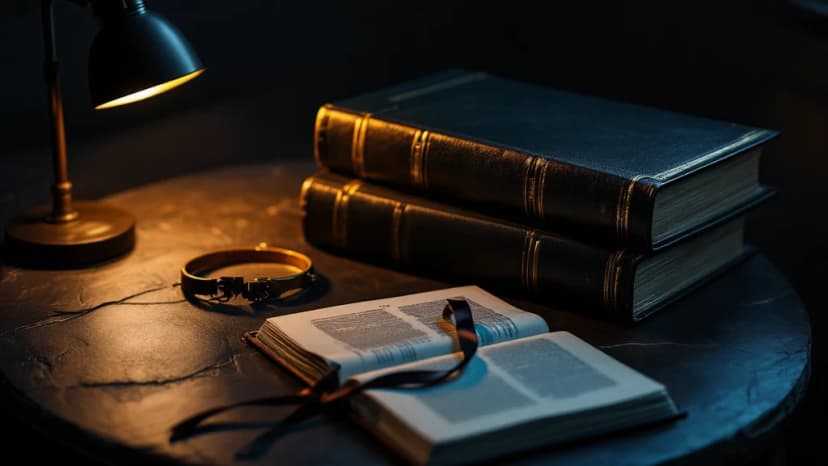 Editorial photograph of two heavy reference volumes on a slate desk under a single amber light, one open to a marked page, suggesting standards replacing opinion