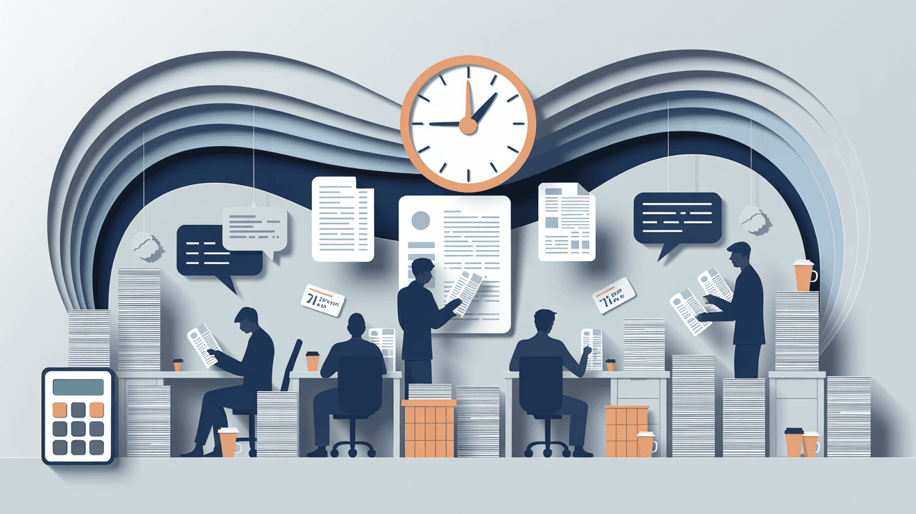 Accounting office during tax season with financial documents and compliance concerns